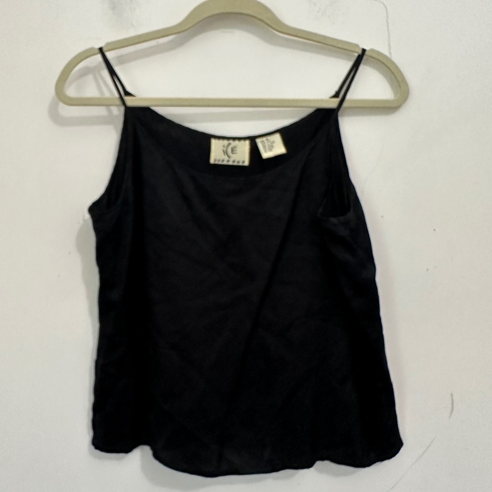 ICE 100% Silk Cami Tank Top Black Sandwashed Spaghetti Strap 90s Minimalist M
